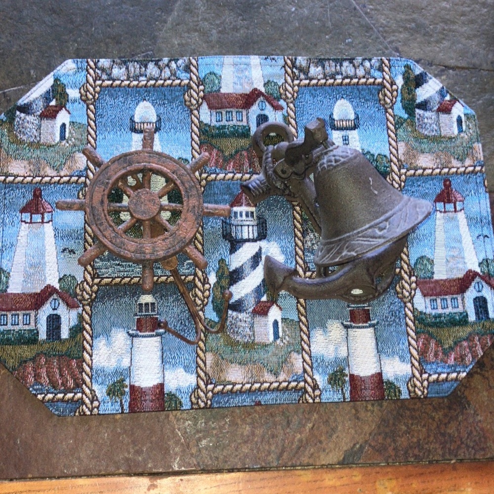 Nautical Lighthouse Tapestry Mat with Bell‎ and Wheel